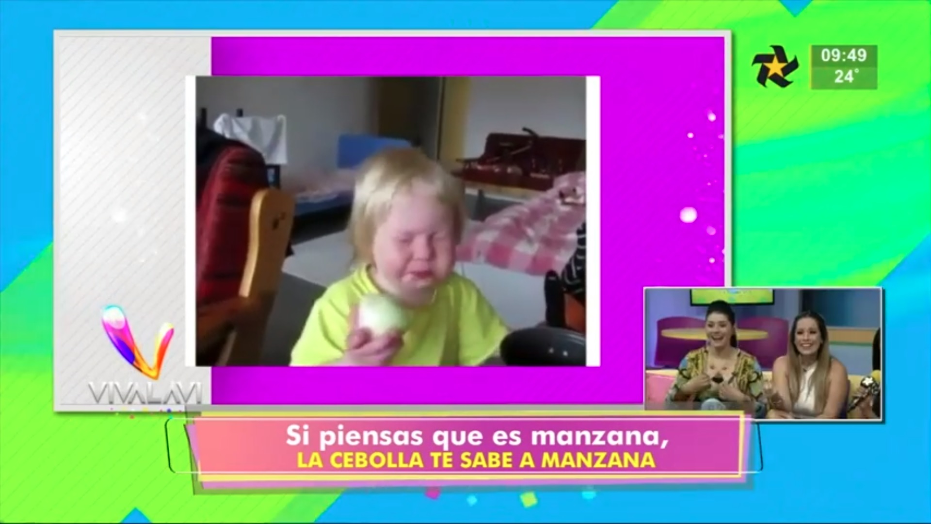 (+VIDEO) Niña come cebolla creyendo que es manzana