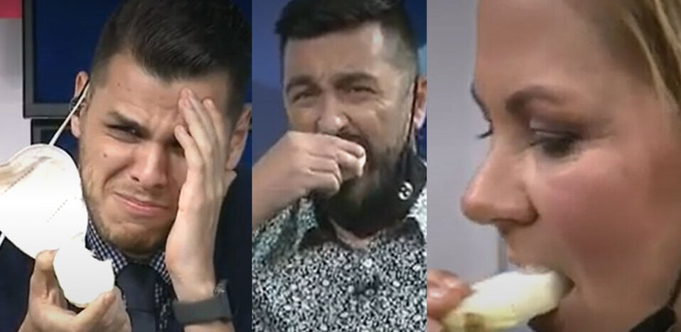 Comen cebolla en Fútbol al Día durante reto en vivo | VIDEO Comen cebolla en Fútbol al Día durante reto en vivo | VIDEO