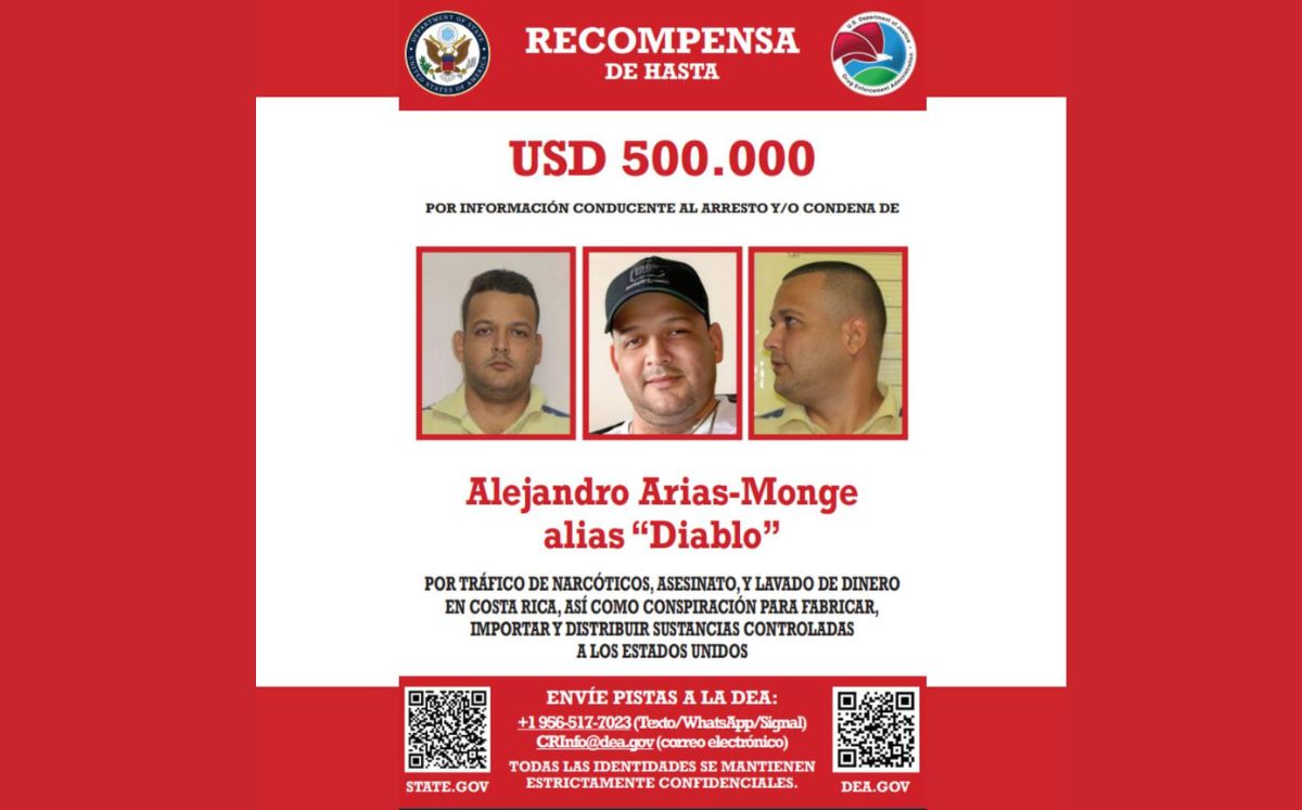 Estados Unidos ofrece una recompensa de hasta $500.000 por Alejandro Arias Monge.