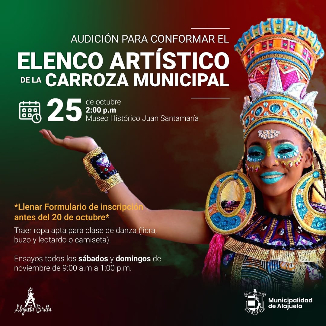Audiciones abiertas para formar parte del elenco artístico del Alajuela Brilla 2025 Audiciones abiertas para formar parte del elenco artístico del Alajuela Brilla 2025