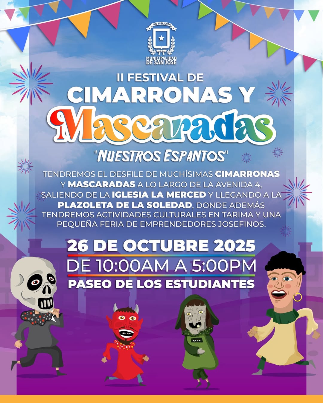 Mascaradas, música y tradición llenan San José con el Festival “Nuestros Espantos” Mascaradas, música y tradición llenan San José con el Festival “Nuestros Espantos”