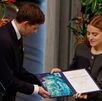 Hija de María Corina Machado recibe el Nobel de la Paz en Oslo (AFP)