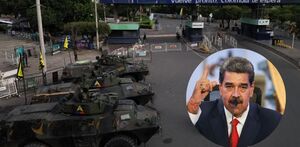 Soldados colombianos custodian un paso fronterizo con Venezuela (Telediario).