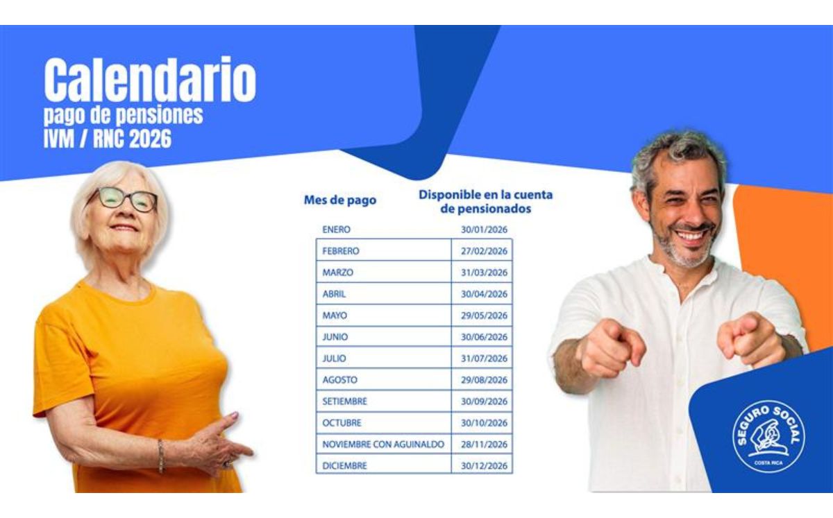 Calendario de pago de pensiones para el 2026. (CCSS)