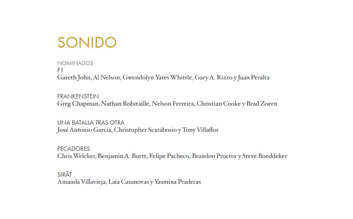 Nominados a categoría Sonido.