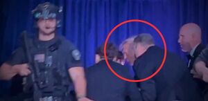 Agentes del Servicio Secreto evacúan a Donald Trump tras un tiroteo durante la cena de corresponsales en Washington.