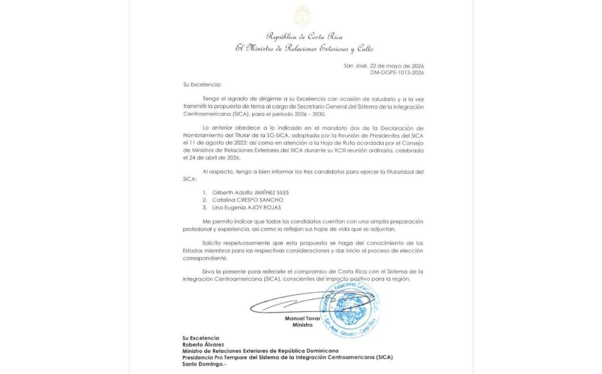 Esa es la carta enviada por Costa Rica.