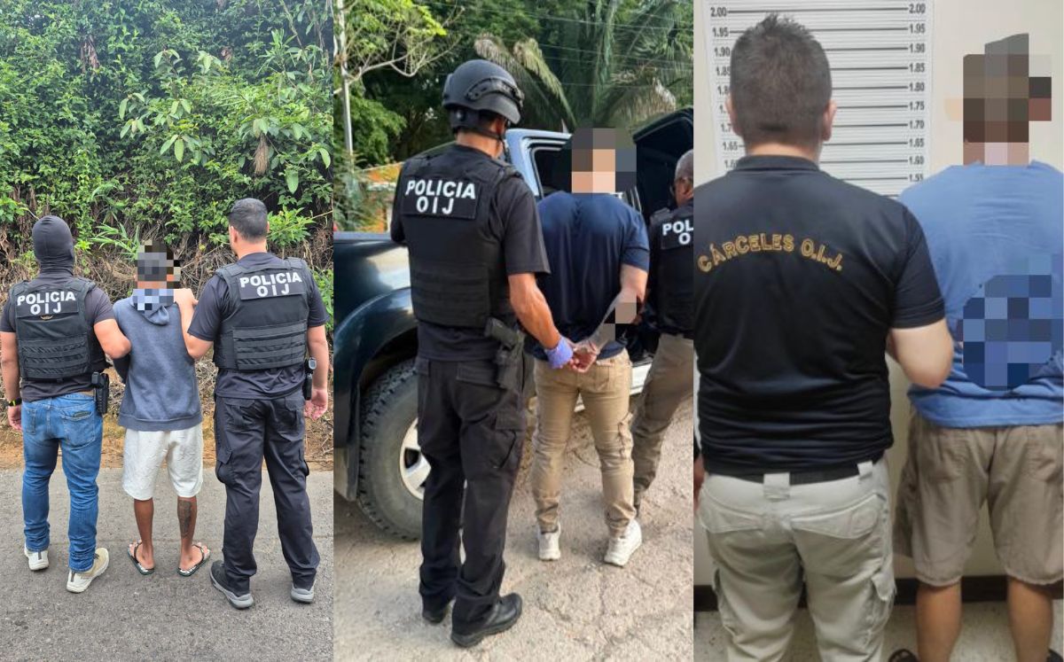 Tres de los oficiales detenidos por los agentes judiciales. (OIJ)