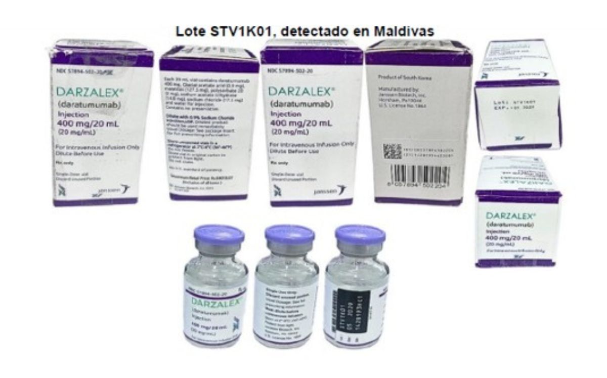 La alerta de la OMS incluye dos lotes falsificados del medicamento DARZALEX. (Ministerio de Salud)