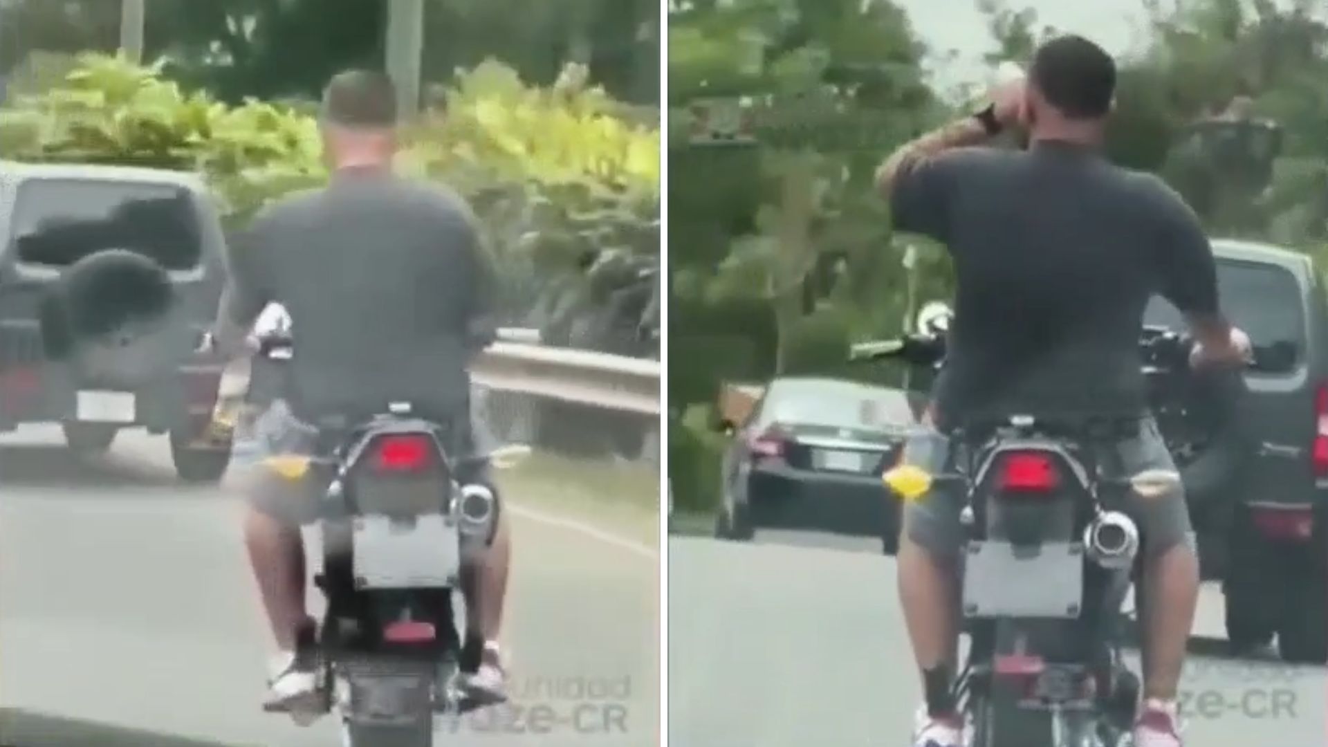 Motociclista consume cerveza mientras conducía | VIDEO