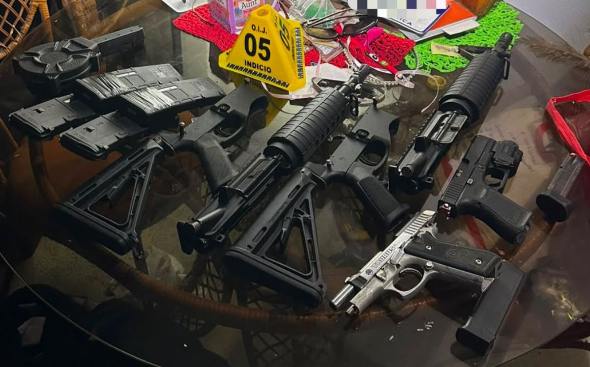 Algunas de las armas decomisadas en Limón. (OIJ)