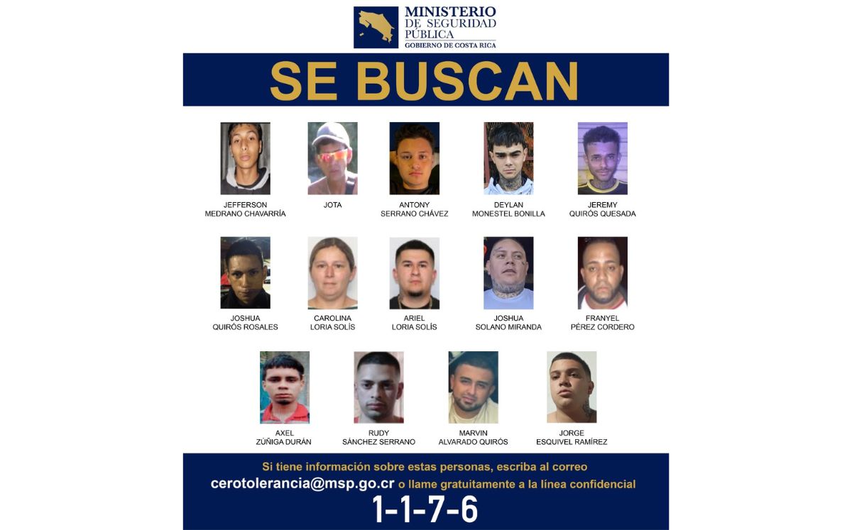 Ministerio de Seguridad Pública publica las personas más buscadas de Cartago.