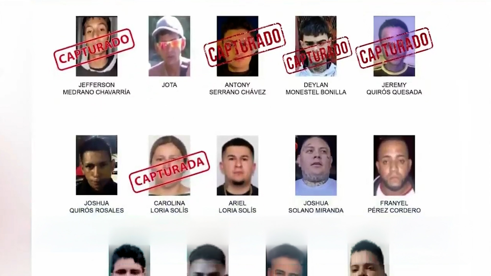 Capturan a 5 de los 14 más buscados de Cartago
