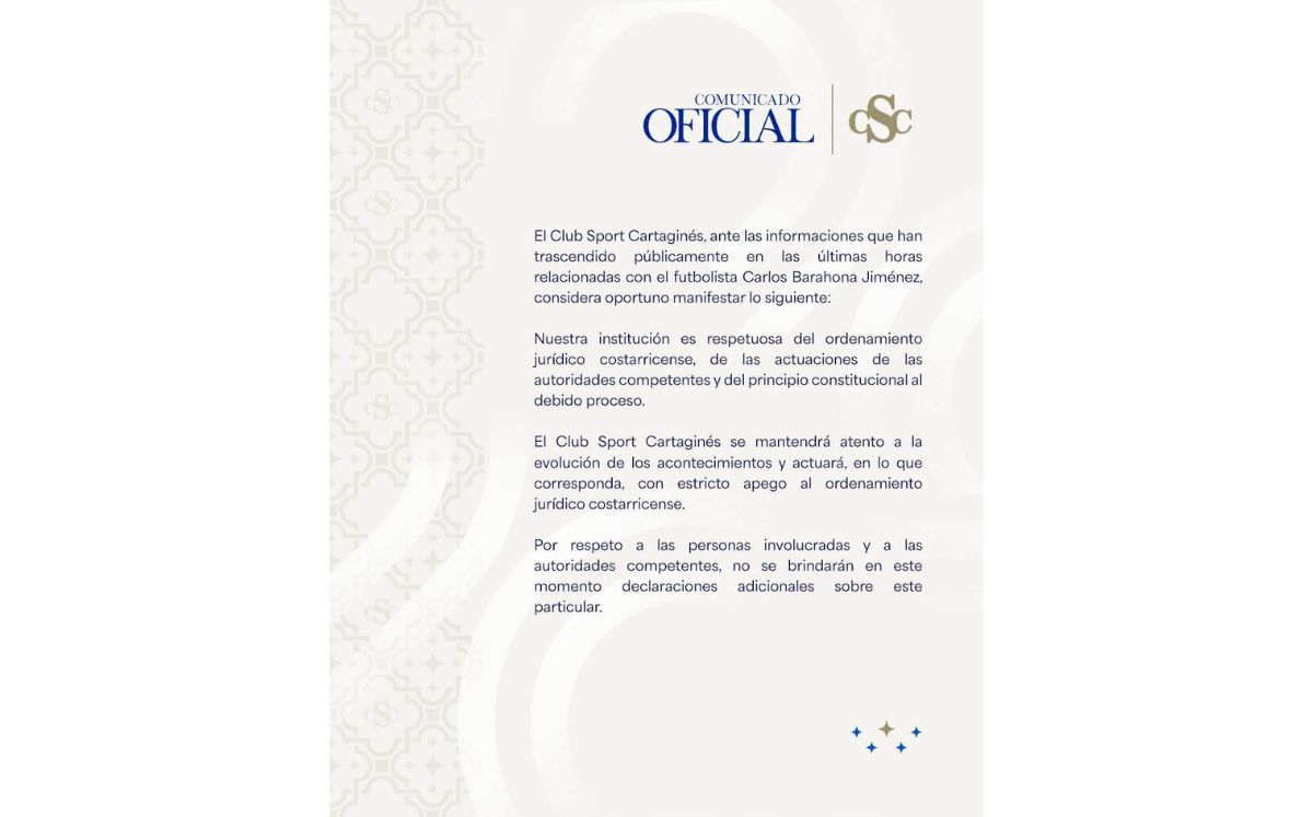 Comunicado oficial del Club Sport Cartaginés.